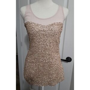 The Limited Womens Sequin Front Tank Top S Champagne Pink Rose Gold Sleeveless